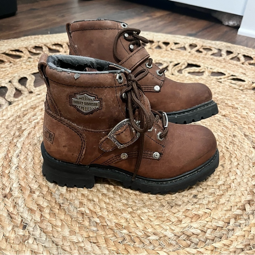 Harley Davidson 81025 Boots Lace Up Brown Leather Motorcycle Buckle Size 6